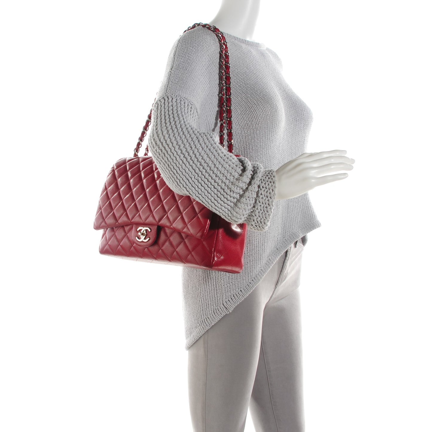 Caviar Quilted Maxi Double Flap Red