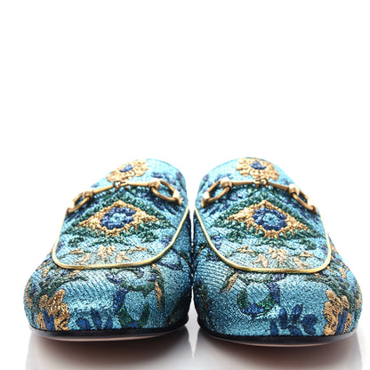Gucci Iridescent Brocade Womens Princetown Slippers 38.5 Azure Multicolor Oro 2 of 11