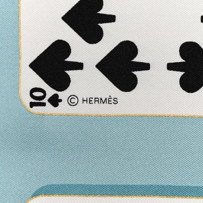 Hermes Silk Jeu de Cartes Scarf 90 Bleu Glacier Rouge Black 4 of 5