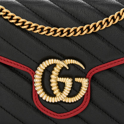 Gucci Vintage Effect Calfskin Matelasse Diagonal Torchon GG Marmont Chain Wallet Black Romantic Cherry 8 of 12