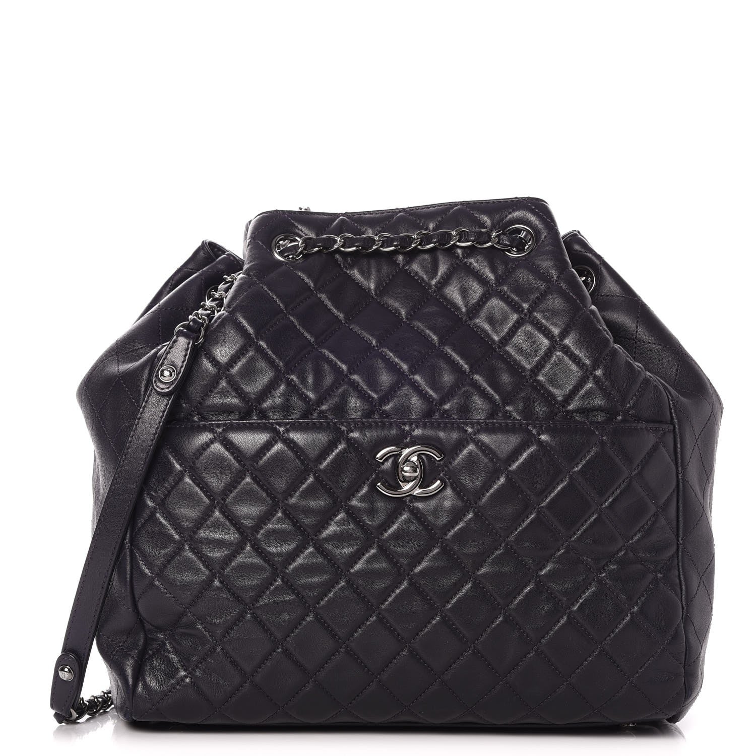 Chanel Lambskin Quilted Large Drawstring Shoulder Bag Dark Purple 1 of 9