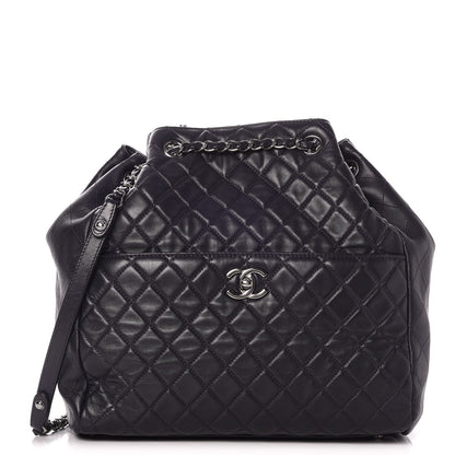 Chanel Lambskin Quilted Large Drawstring Shoulder Bag Dark Purple 1 of 9