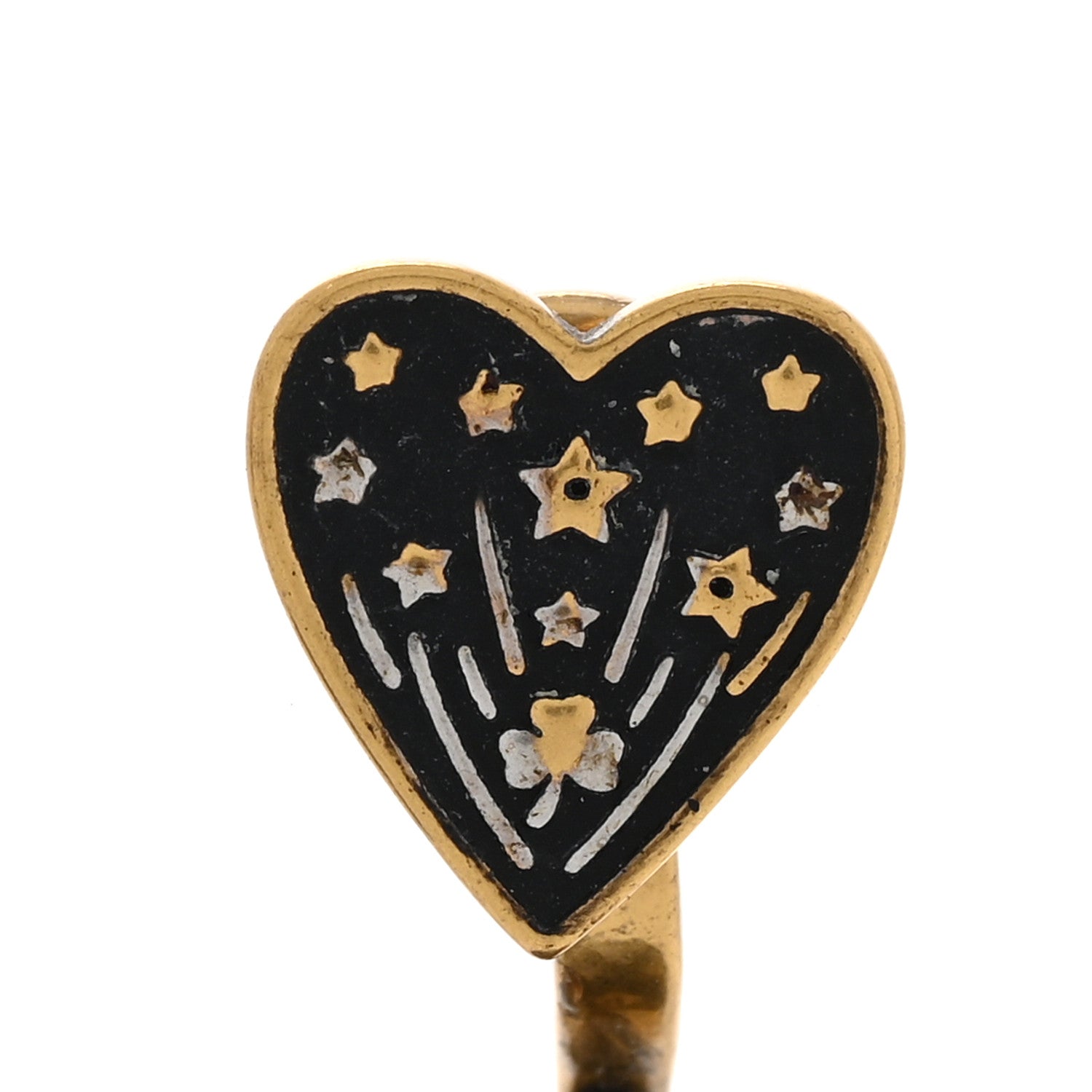 Christian Dior Metal Star Heart Earrings Black Gold 5 of 7
