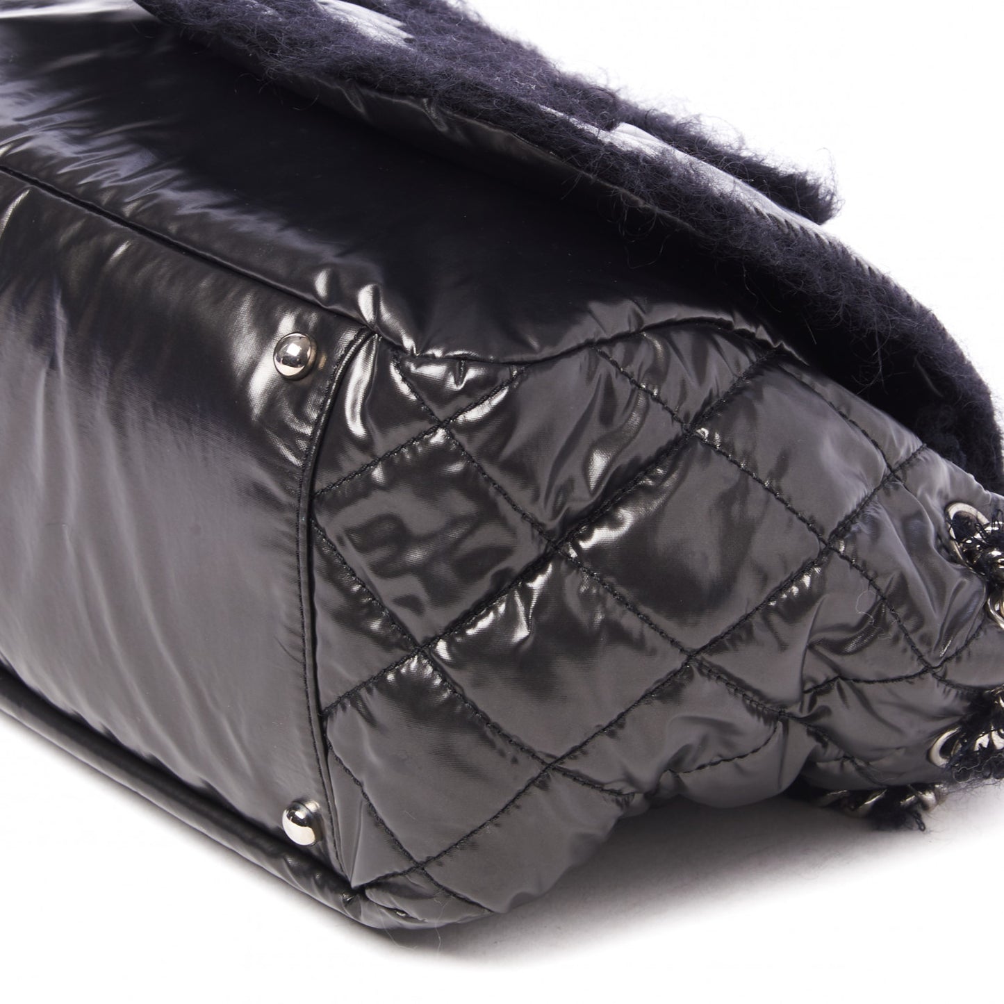 Vinyl Mohair Trimmed Accordion Arctic Polar Ice Flap Black