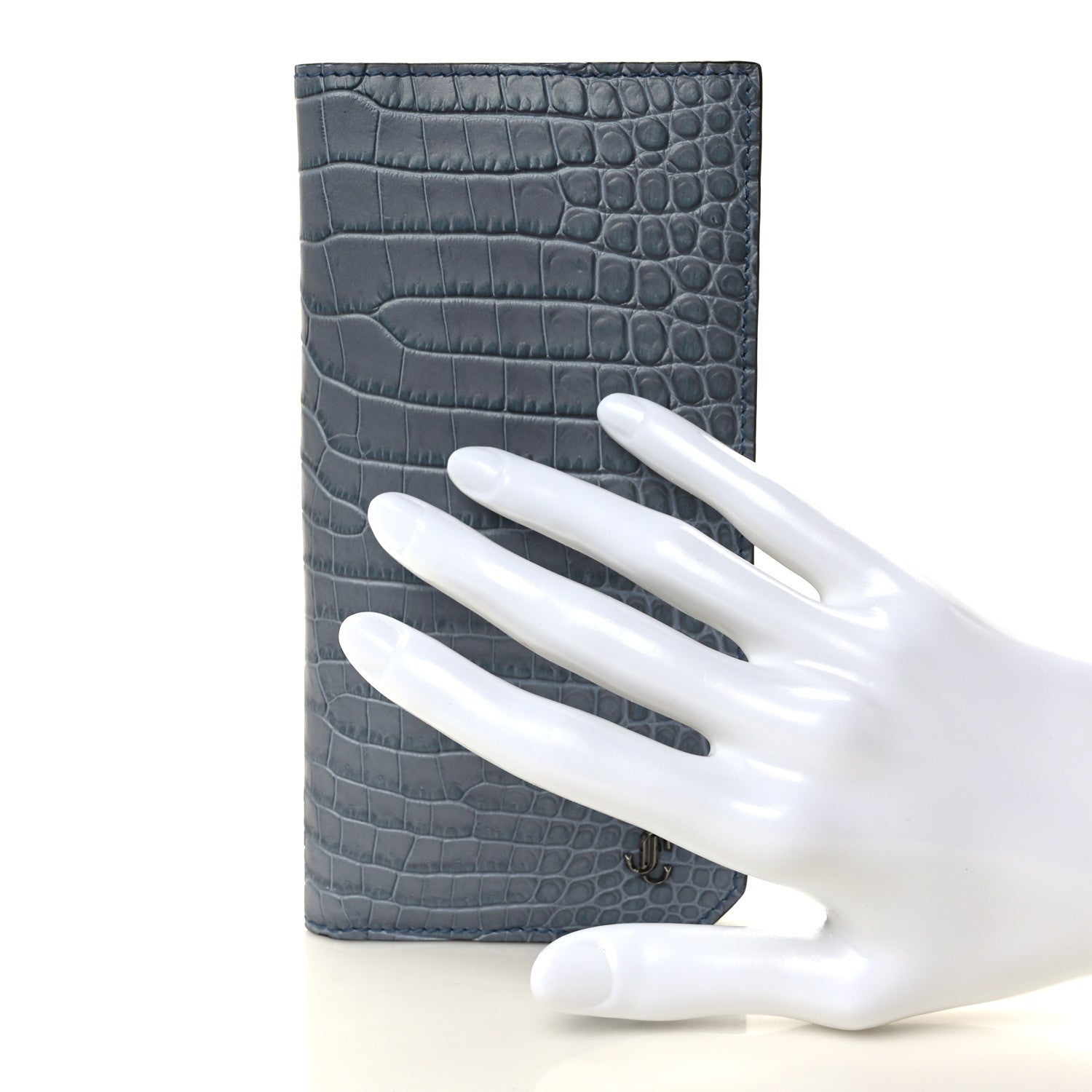 Jimmy Choo Calfskin Crocodile Embossed Saif Vertical Wallet Blue 2 of 6