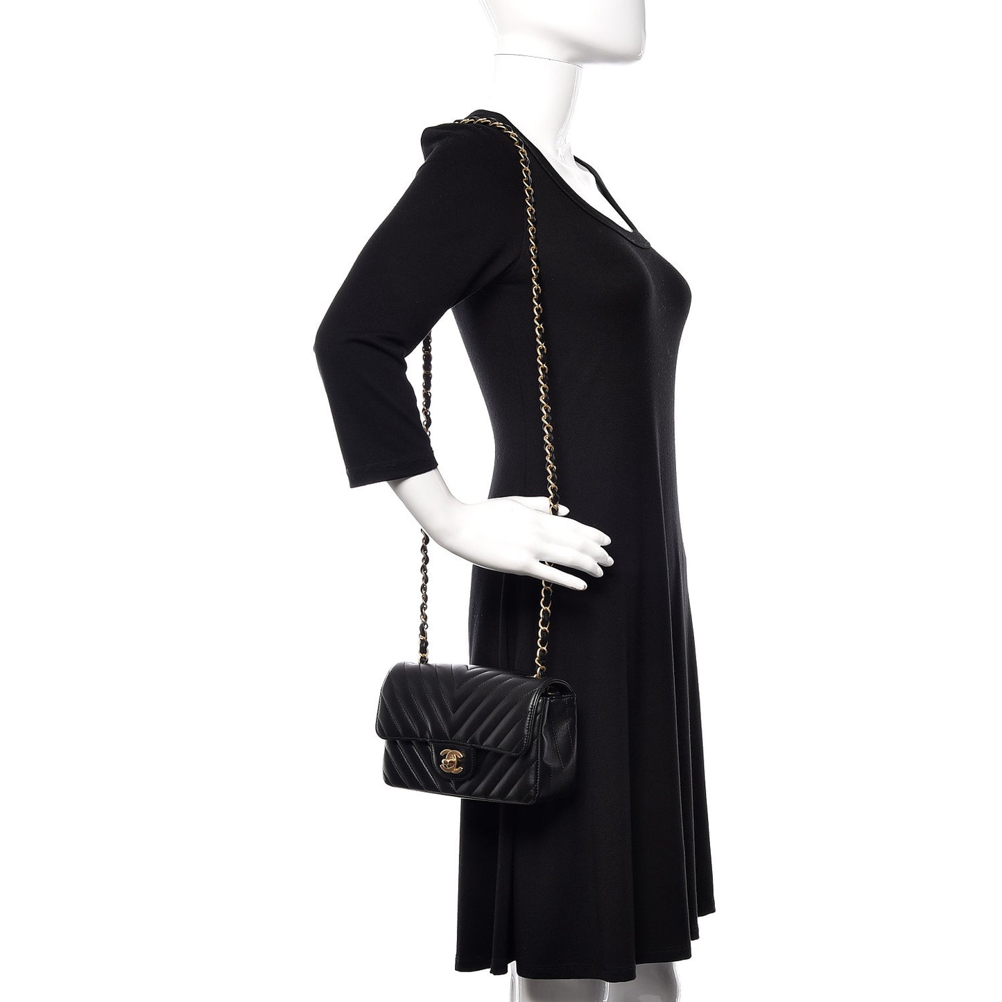 Lambskin Chevron Quilted Mini Rectangular Flap Black