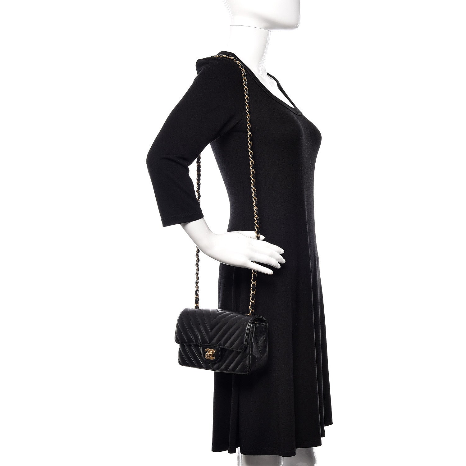 Chanel Lambskin Chevron Quilted Mini Rectangular Flap Black 2 of 14