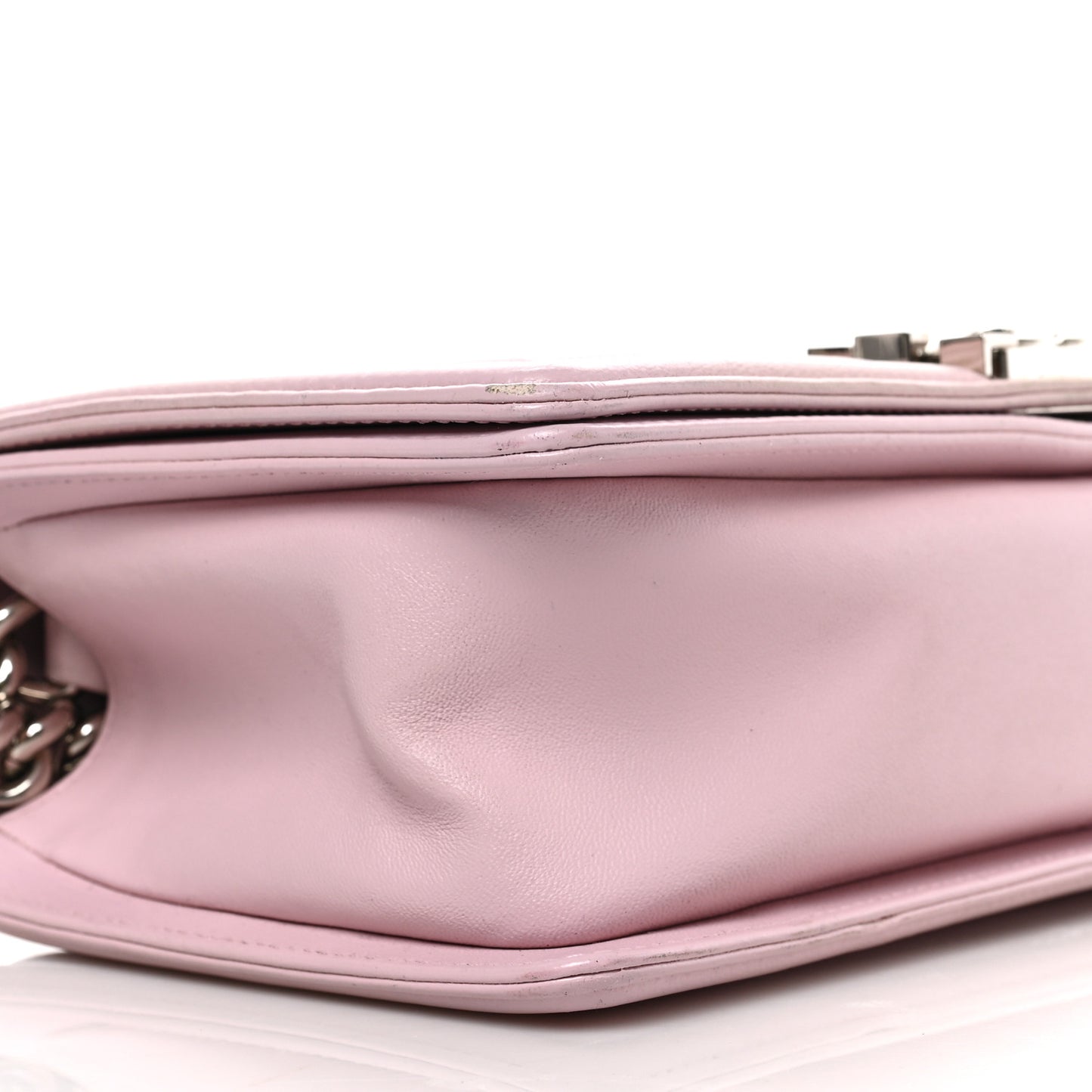 Lambskin Iridescent PVC Medium Boy Flap Light Pink Silver