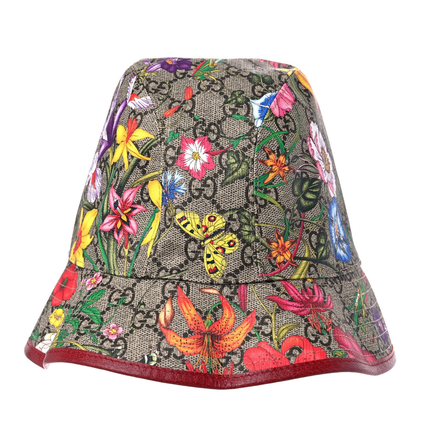 GG Supreme Monogram Flora Fedora Hat M Red
