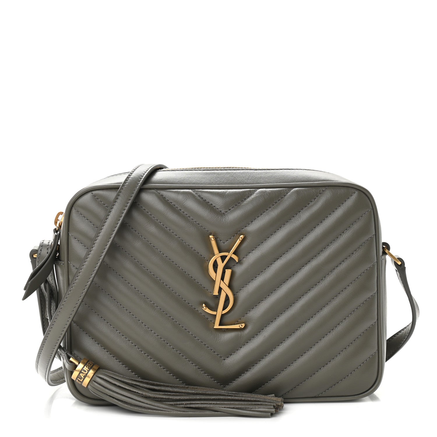 Saint Laurent Calfskin Matelasse Monogram Lou Camera Bag Grey Kaki 1 of 10