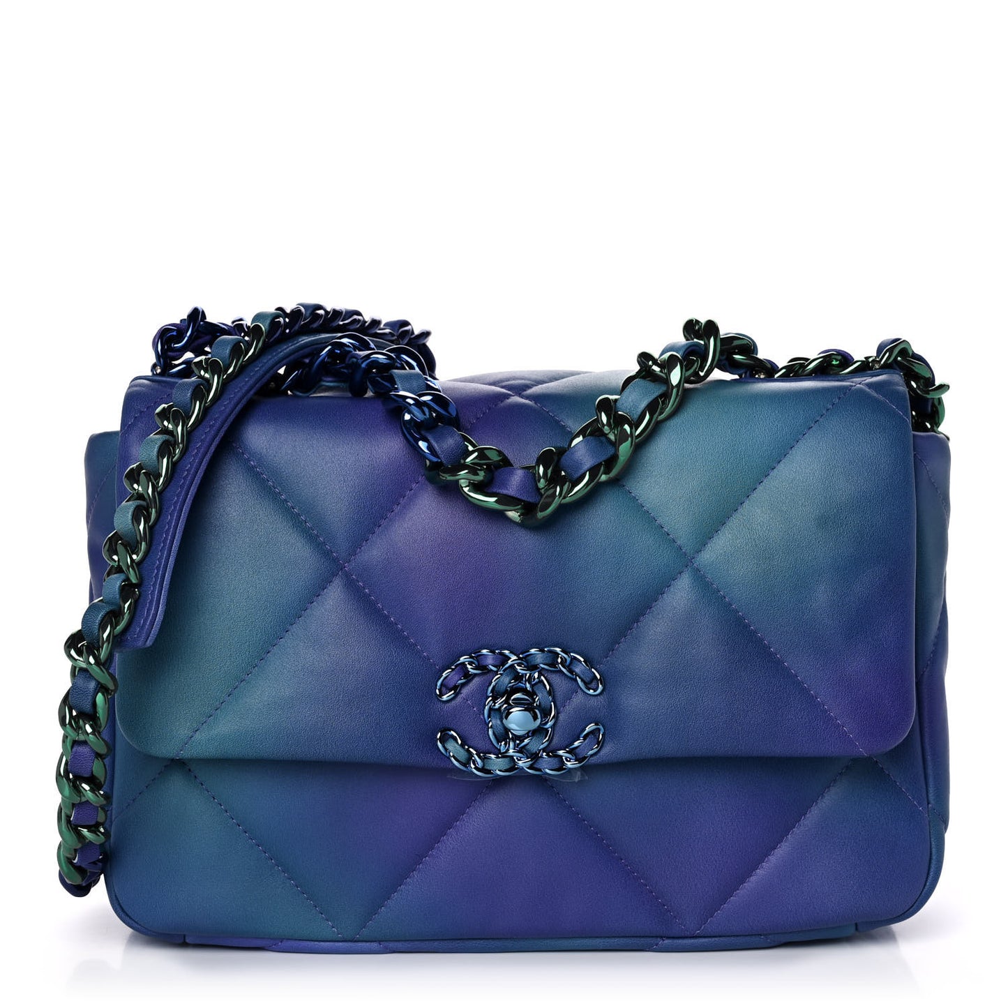 Tie Dye Calfskin Quilted Medium Chanel 19 Flap Blue Purple