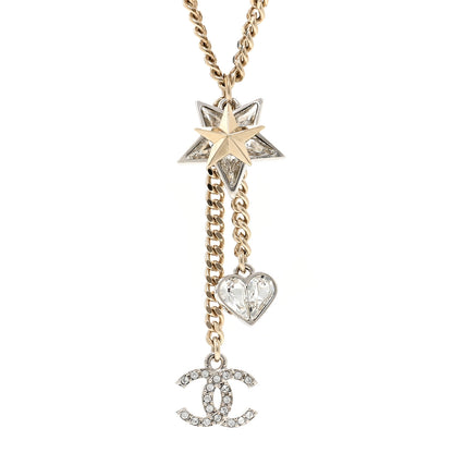 Chanel Crystal Star Heart CC Pendant Necklace Gold 4 of 5