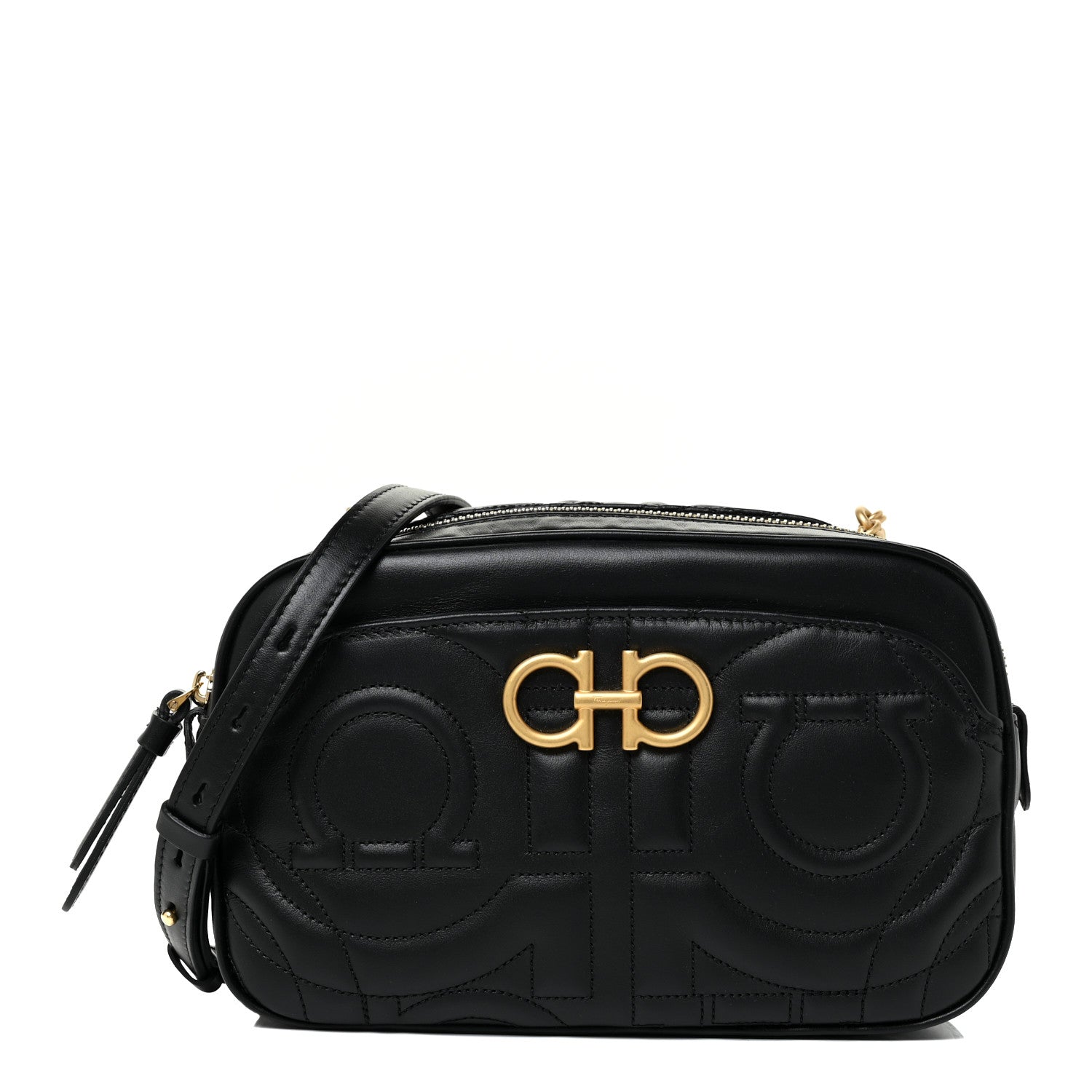 Salvatore Ferragamo Calfskin Quilted Gancini Camera Bag Black 1 of 11