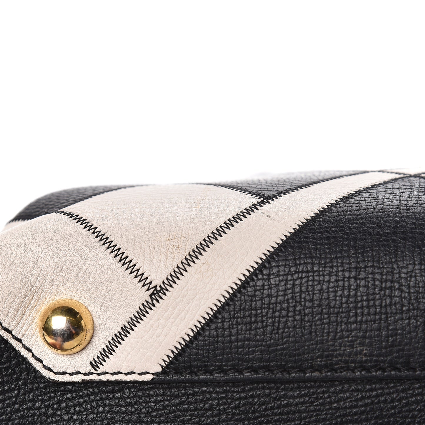 Grainy Calfskin Patchwork Medium Banner Tote Black White