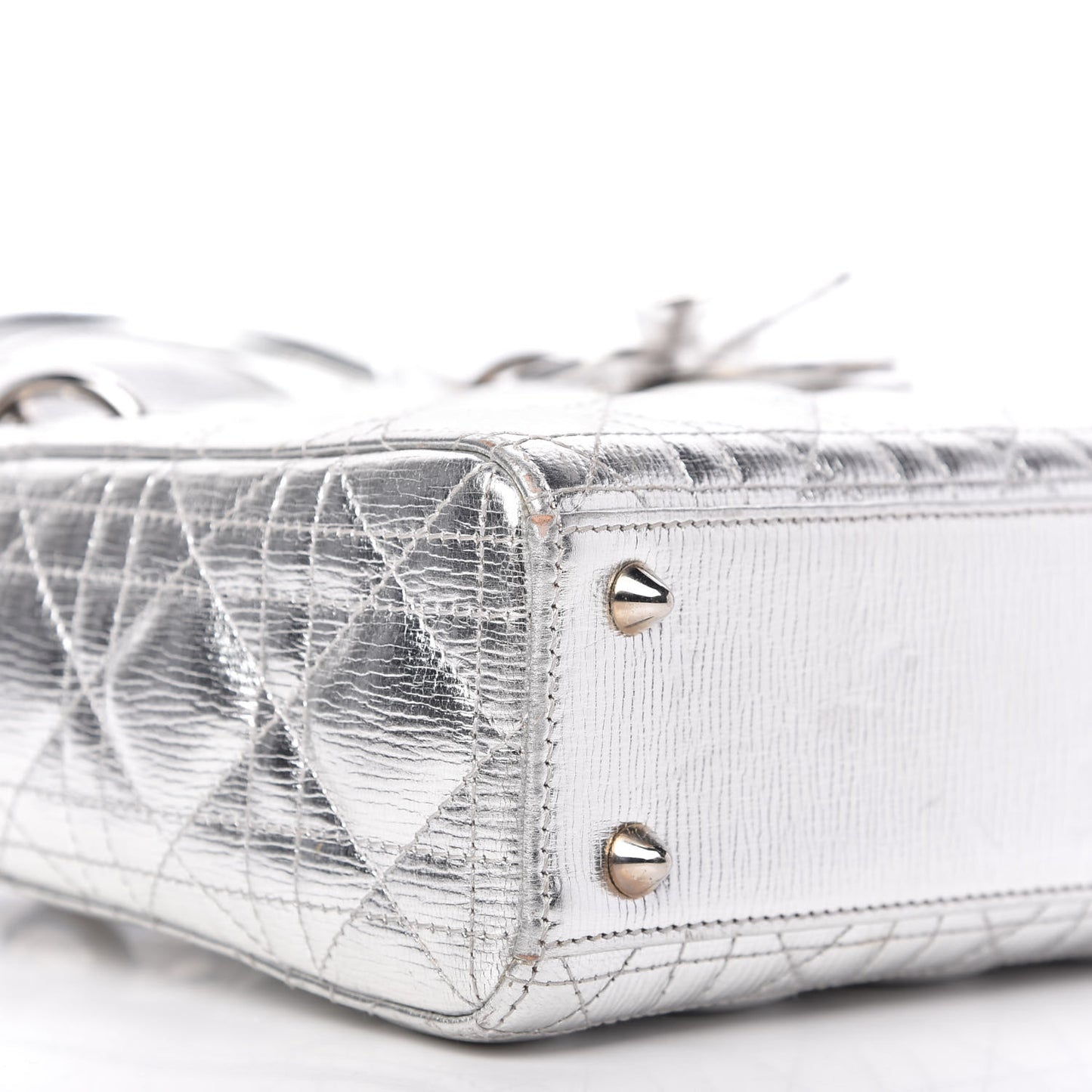 Metallic Grained Calfskin Cannage Small Lucky Badges My Lady Dior Silver