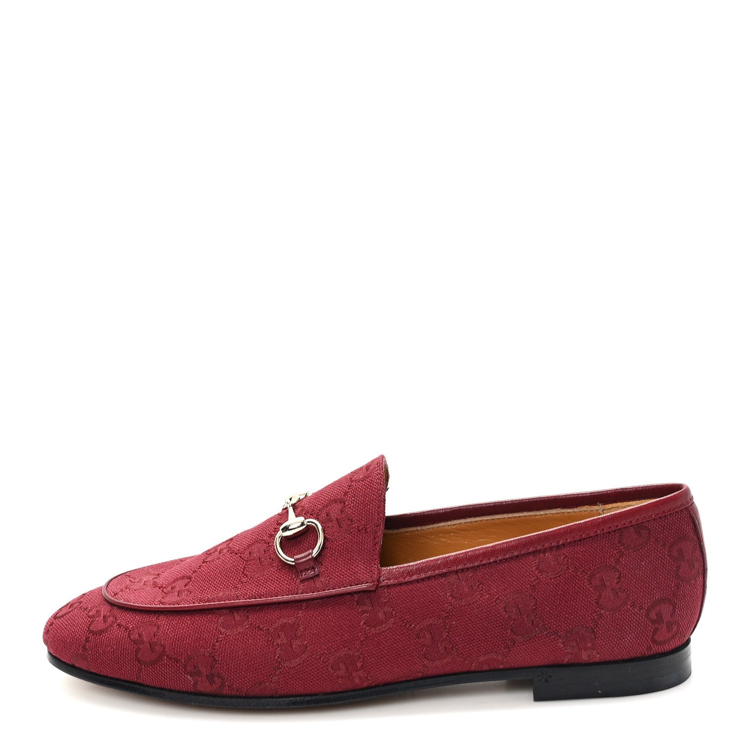 Gucci New Canvas GG Monogram Malaga Kid Horsebit Womens Jordaan Loafers 37 Rosso Ancora 1 of 10