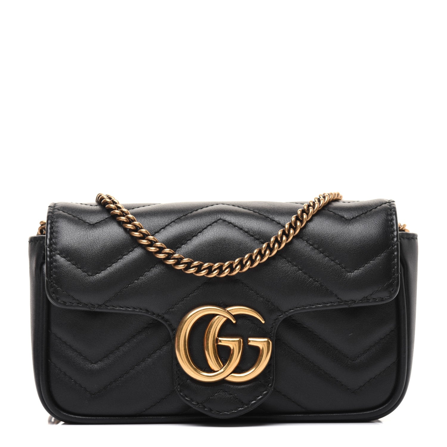Gucci Calfskin Matelasse Super Mini GG Marmont Shoulder Bag Black 1 of 16