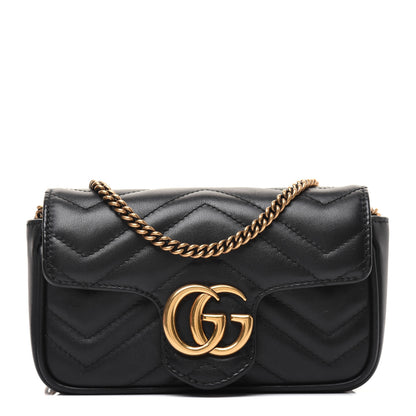 Gucci Calfskin Matelasse Super Mini GG Marmont Shoulder Bag Black 1 of 16