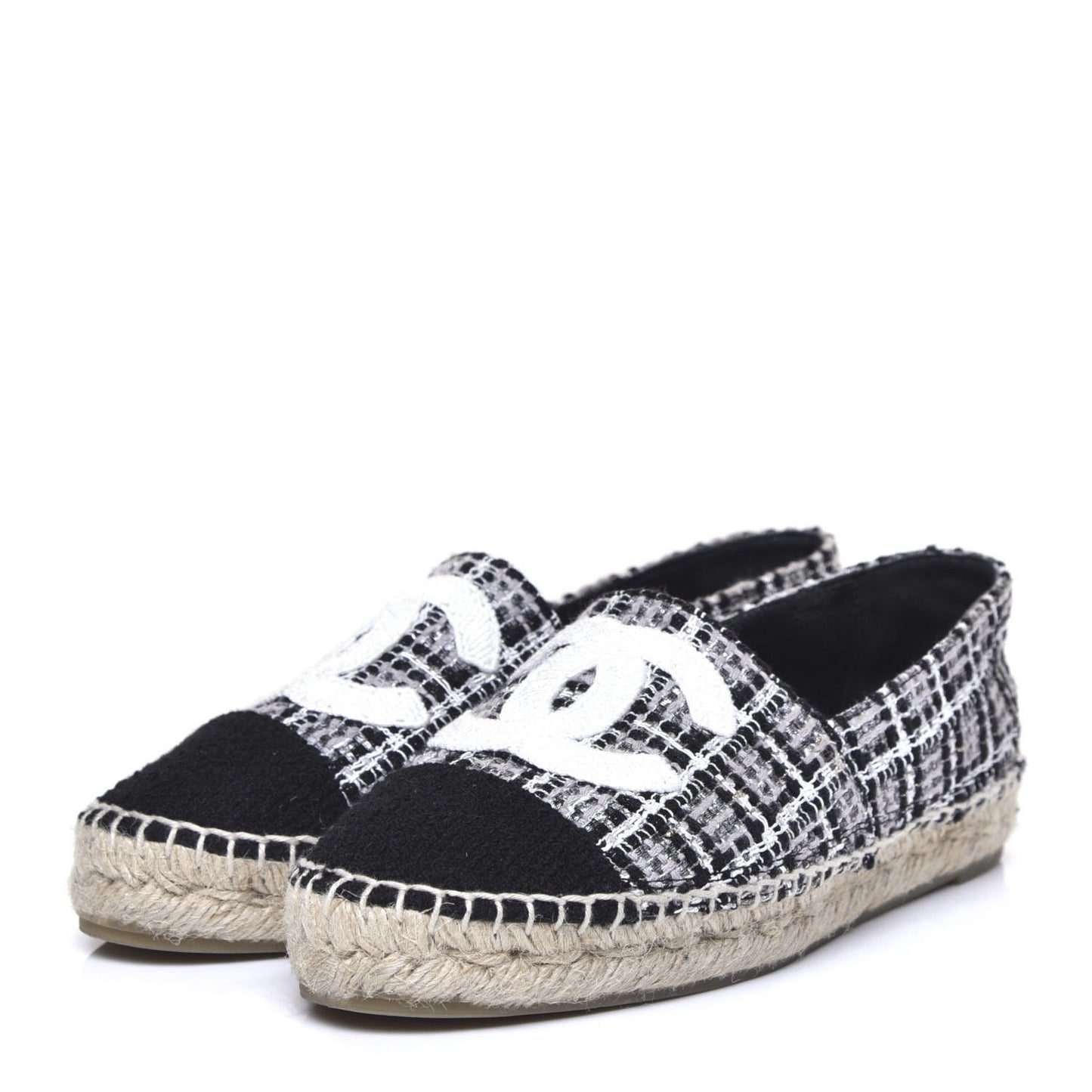 Tweed CC Espadrilles 36 Black White