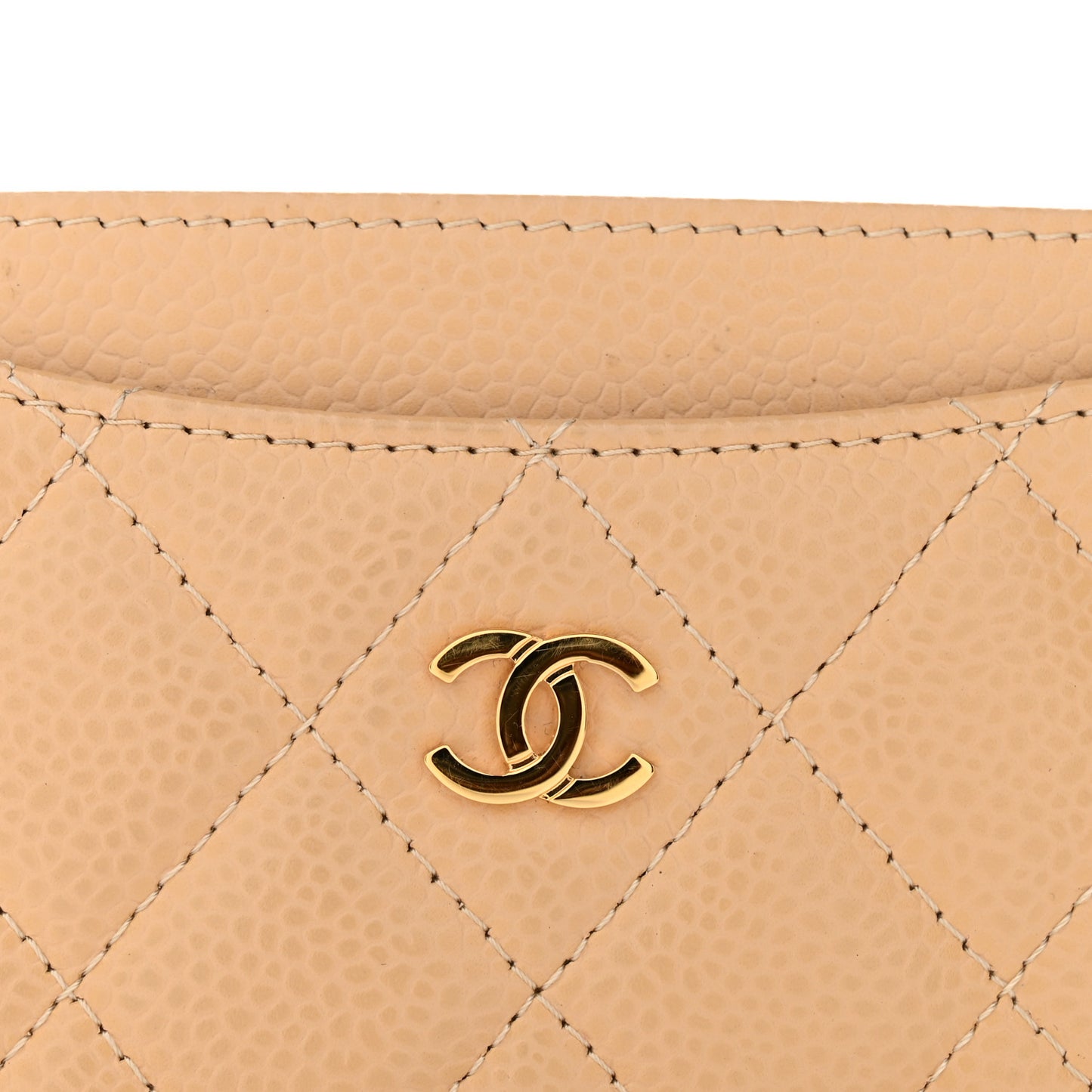 Caviar Quilted Card Holder Beige
