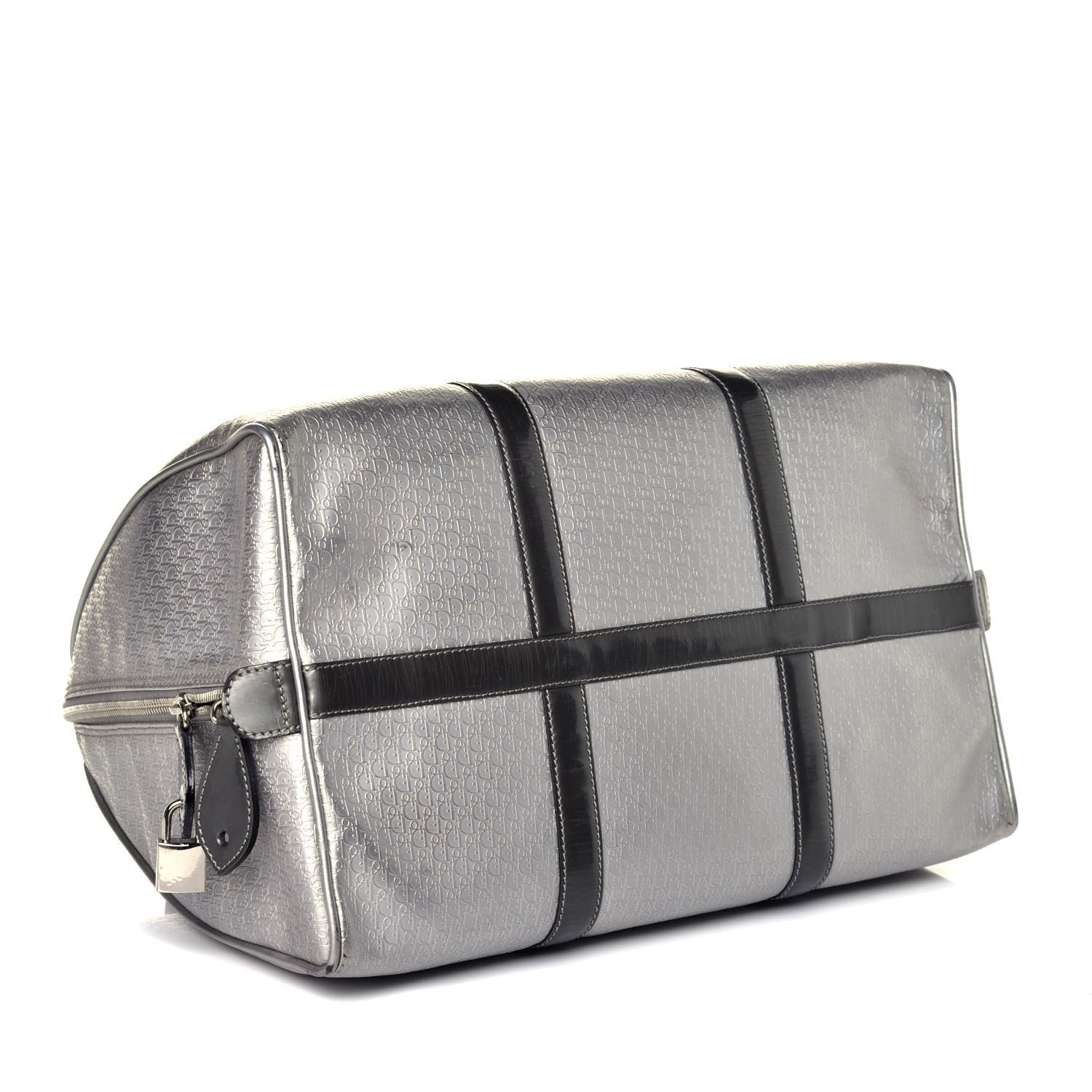 Christian Dior Metallic Patent Calfskin Embossed Bowler Silver 4 of 9