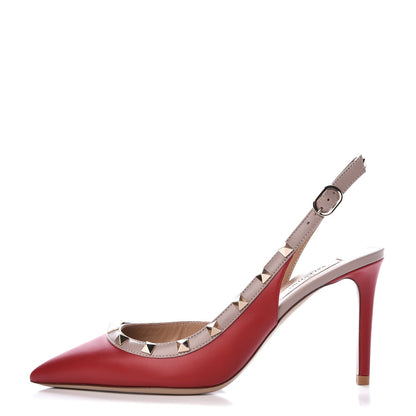 Valentino Garavani Nappa Rockstud Half D'Orsay Slingback 85mm Pumps 37.5 Rosso Valentino Poudre 1 of 10