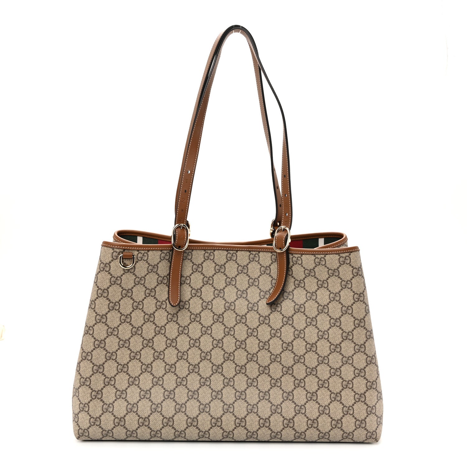 Gucci GG Supreme Monogram Emblem Large Tote Bag Beige Dark Brown 1 of 9