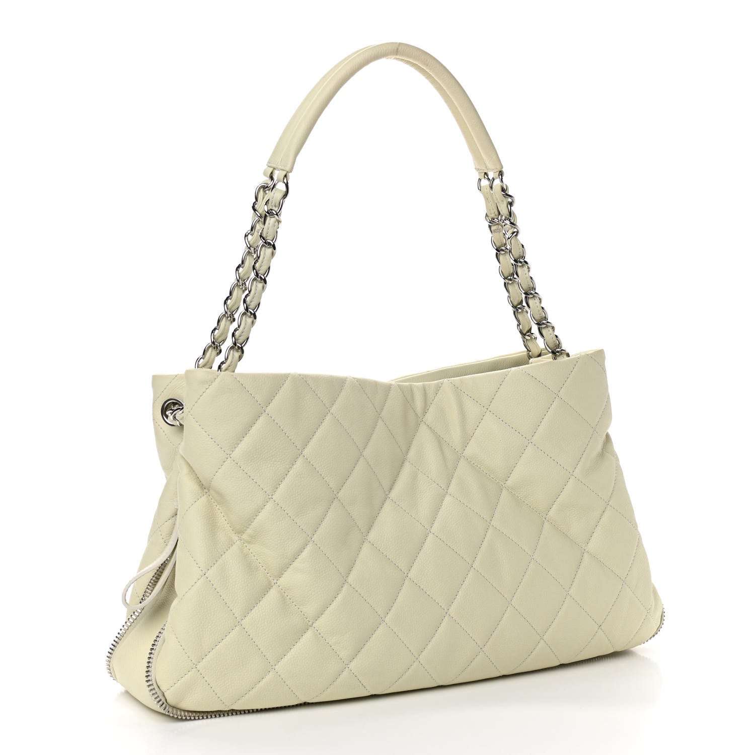 Chanel Caviar Quilted Expandable Zip Shoulder Bag White 3 of 11