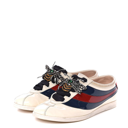 Gucci Patent Calfskin Womens Web Falacer Sneakers 36 White 3 of 13