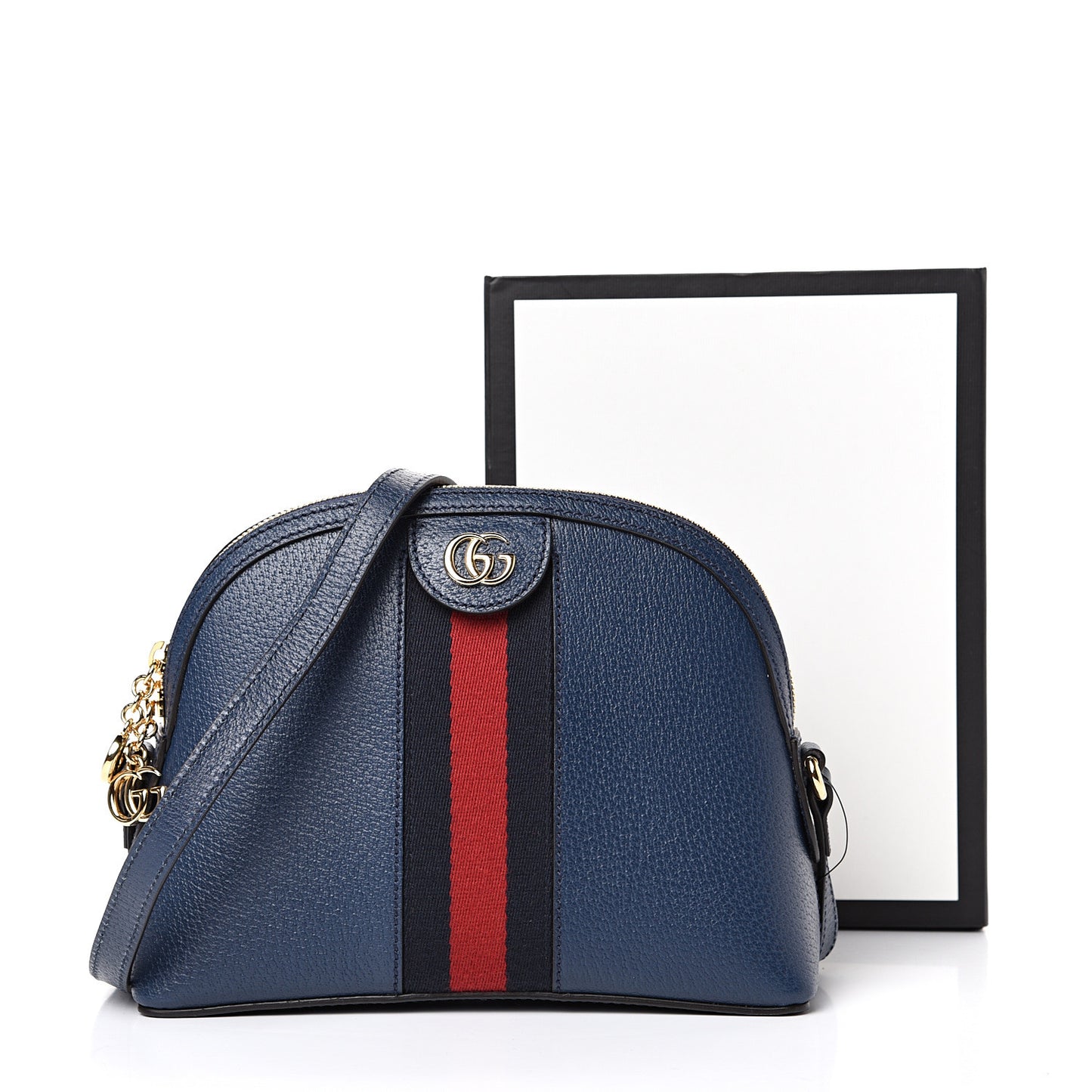 Textured Dollar Calfskin Web Small Ophidia Dome Shoulder Bag Blue Agata