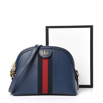 Gucci Textured Dollar Calfskin Web Small Ophidia Dome Shoulder Bag Blue Agata 10 of 10