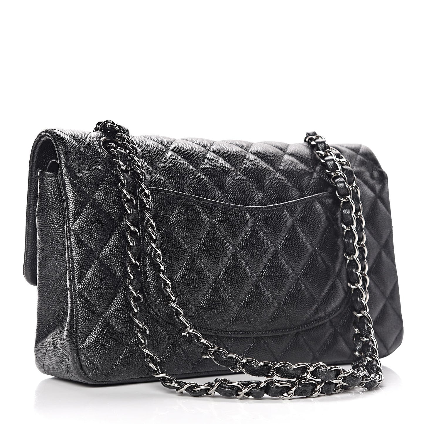 Iridescent Caviar Quilted Medium Double Flap Black