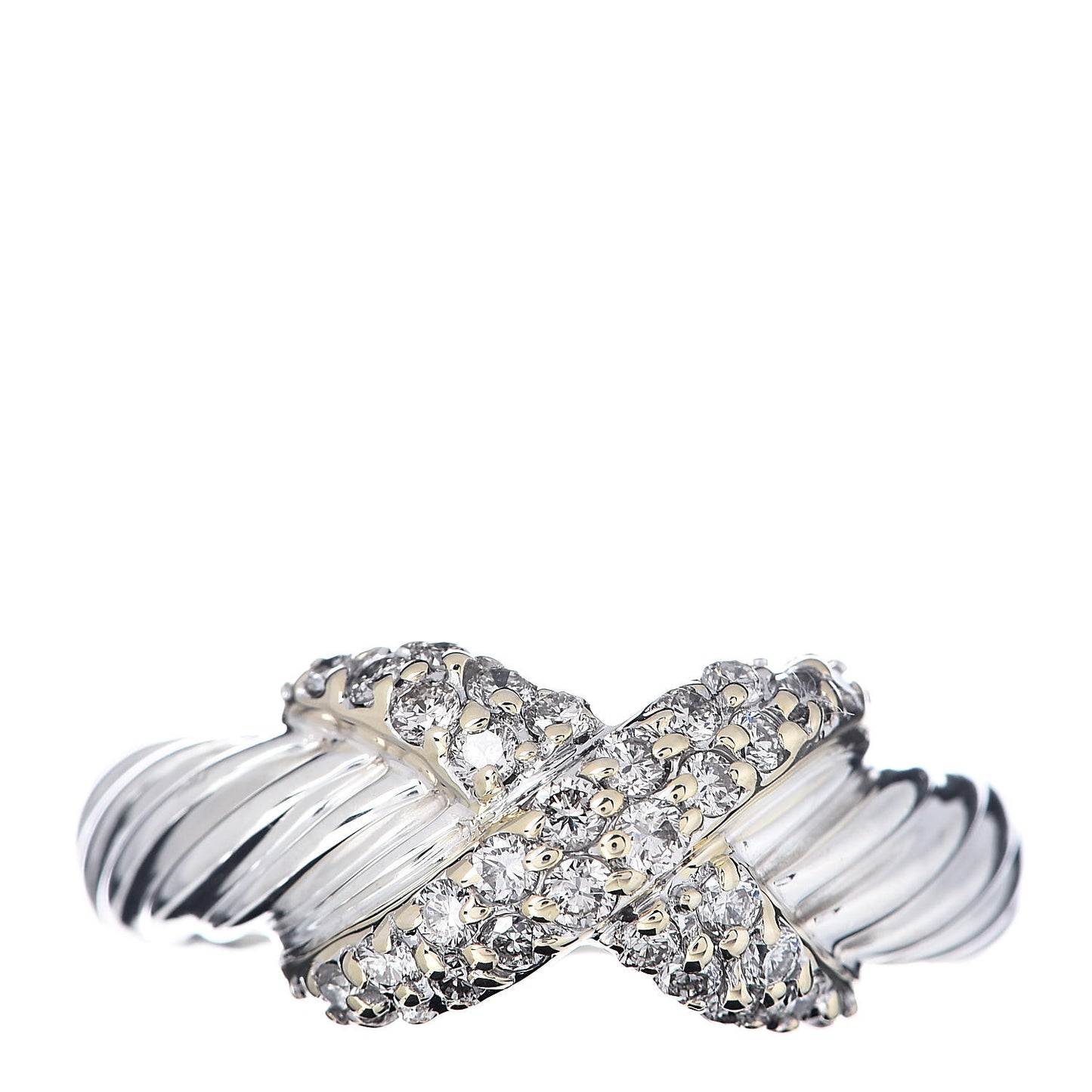 Sterling Silver 18K Yellow Gold Diamond X Ring 54 7