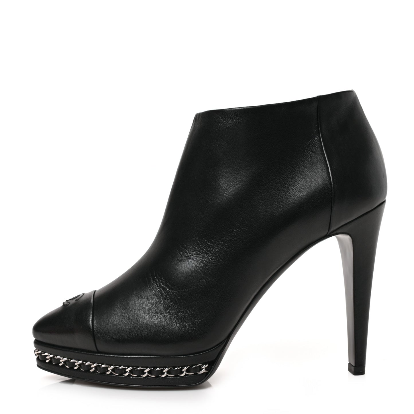 Lambskin CC Platform Cap Toe Chain Ankle Boots 40 Black