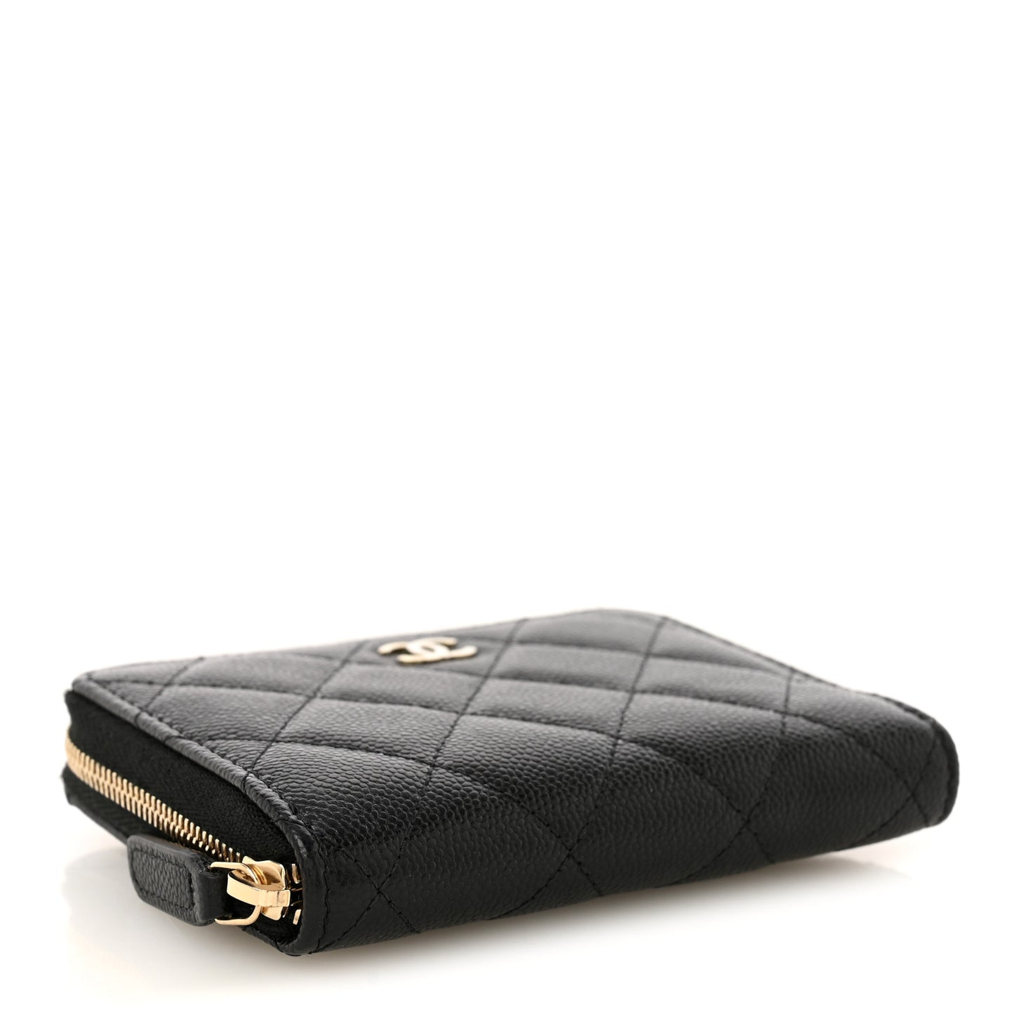 Caviar Quilted Small Zip Around Wallet Black
