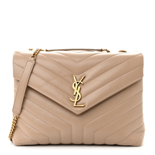 Calfskin Y Quilted Monogram Medium Loulou Chain Satchel Nude Powder