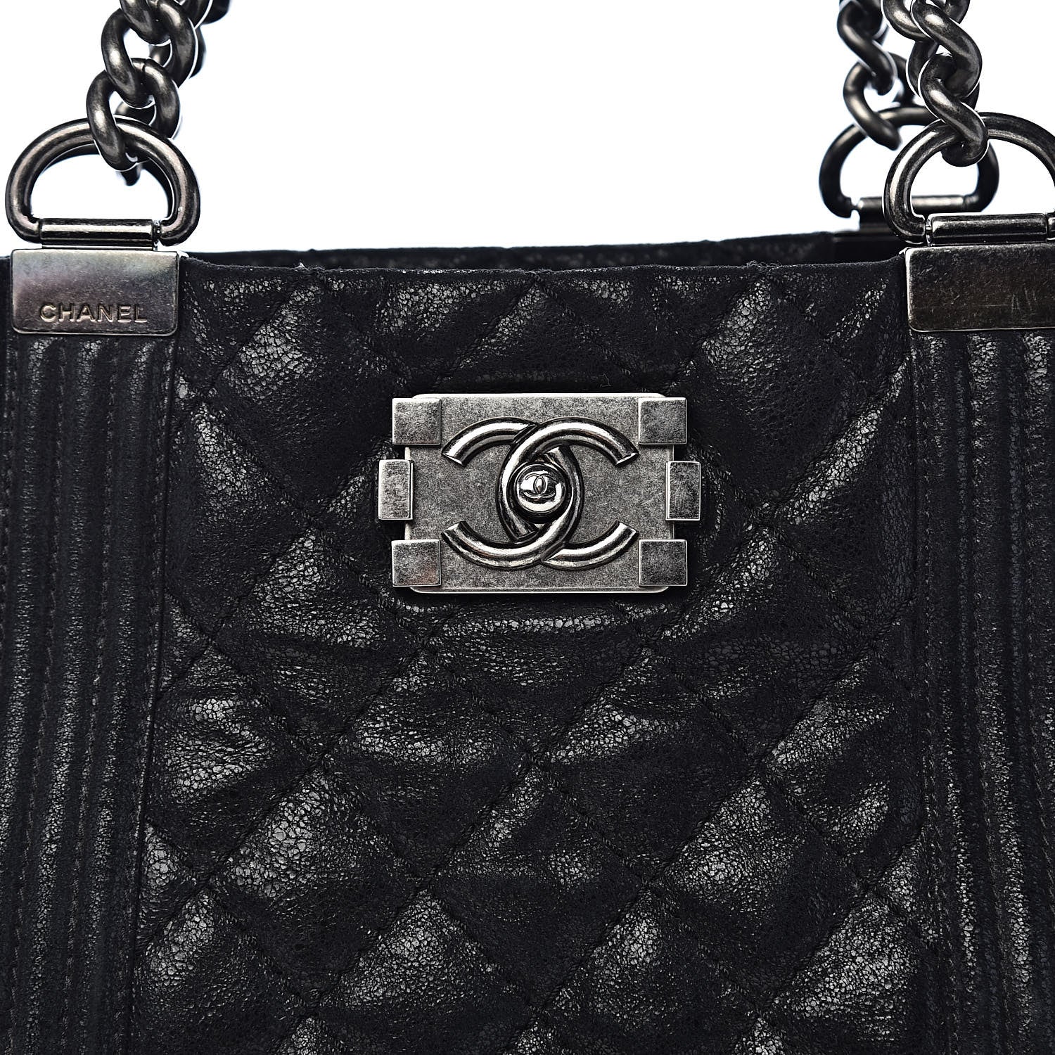 Chanel Goatskin Quilted Large Gentle Boy Shopping Tote Black 12 of 12