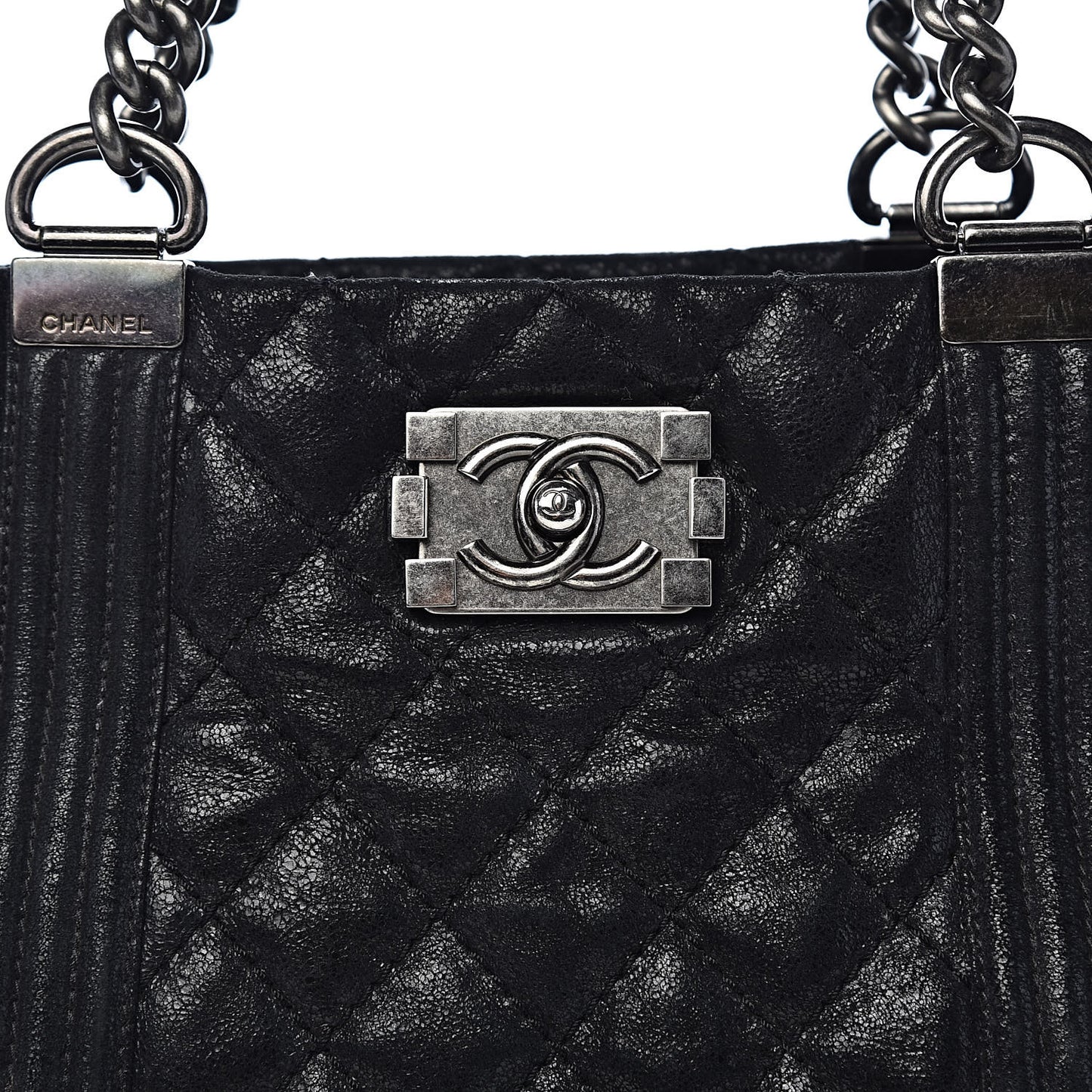 Goatskin Quilted Large Gentle Boy Shopping Tote Black