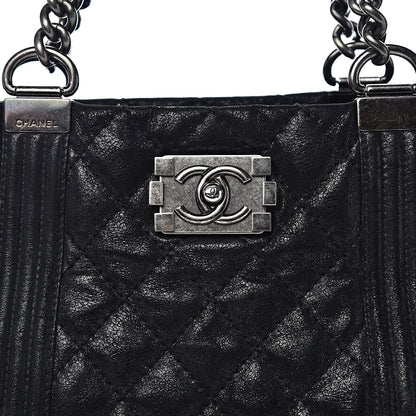 Chanel Goatskin Quilted Large Gentle Boy Shopping Tote Black 12 of 12