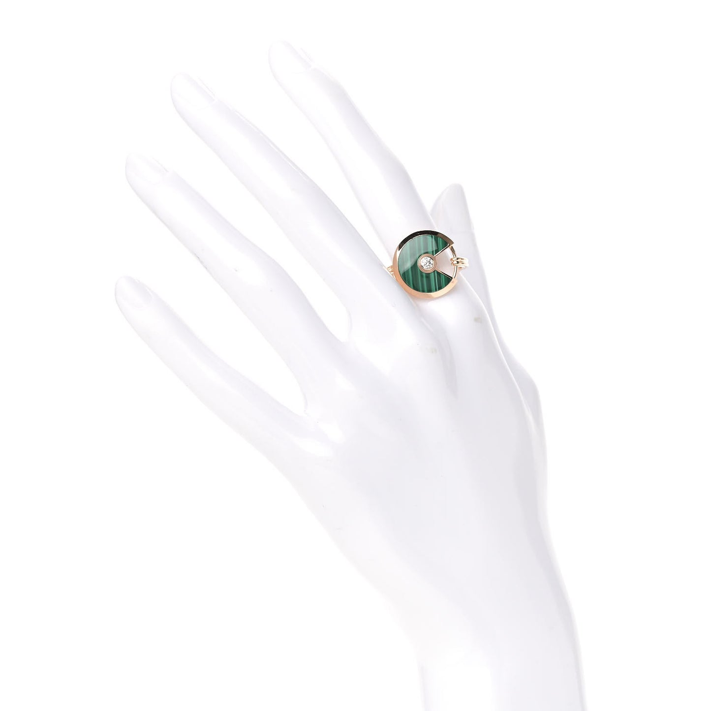 18K Pink Gold Diamond Malachite Amulette de Cartier Ring 58 8.25