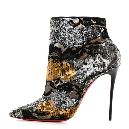 Christian Louboutin Kid Patchy Lace Sequin Gipsybootie 100 Ankle Boots 41 Black Multicolor 1 of 8