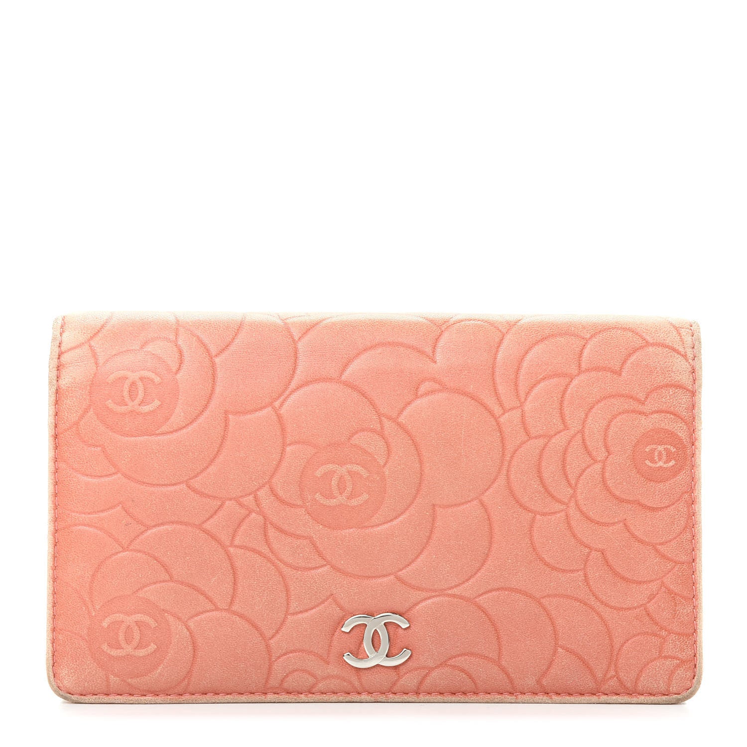 Chanel Lambskin Camellia Embossed Yen Wallet Pink 1 of 10