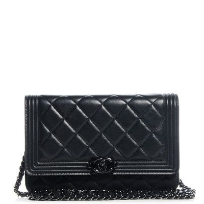 Chanel Lambskin Quilted Boy Wallet On Chain WOC So Black 1 of 9