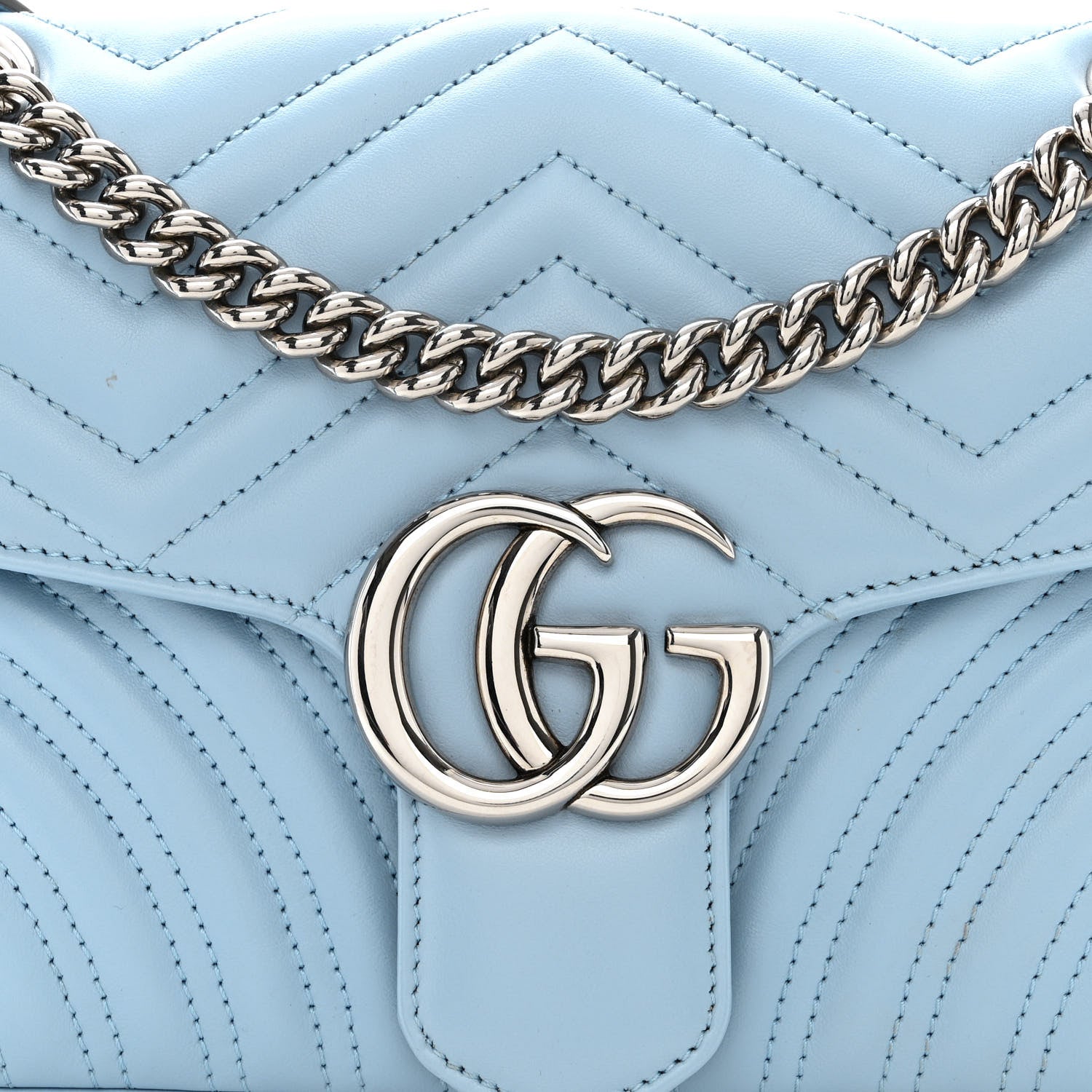 Gucci Calfskin Matelasse Small GG Marmont Shoulder Bag Porcelain Light Blue 8 of 10