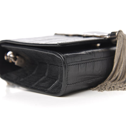 Saint Laurent Calfskin Crocodile Embossed Small Classic Monogram Kate Tassel Satchel Black 7 of 10