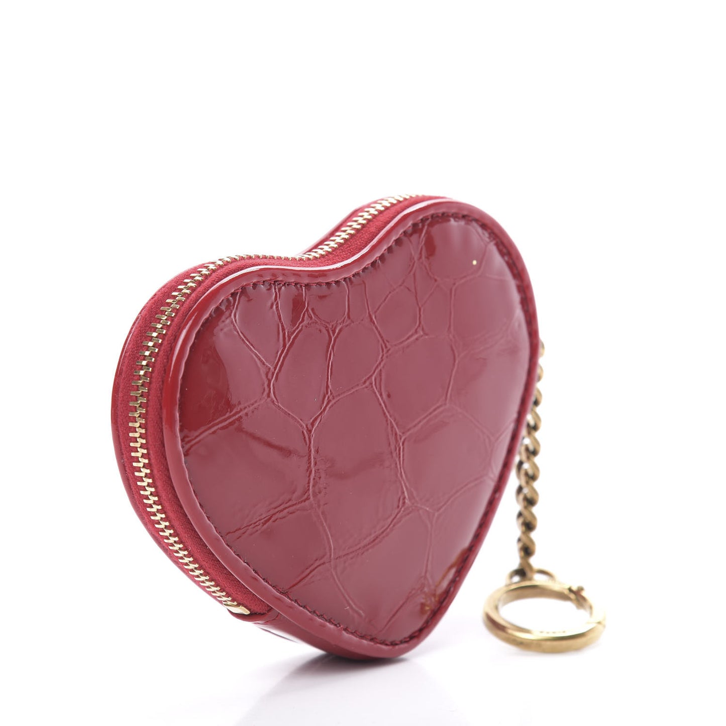Patent Crocodile Embossed Monogram Heart Key Pouch Rouge Eros