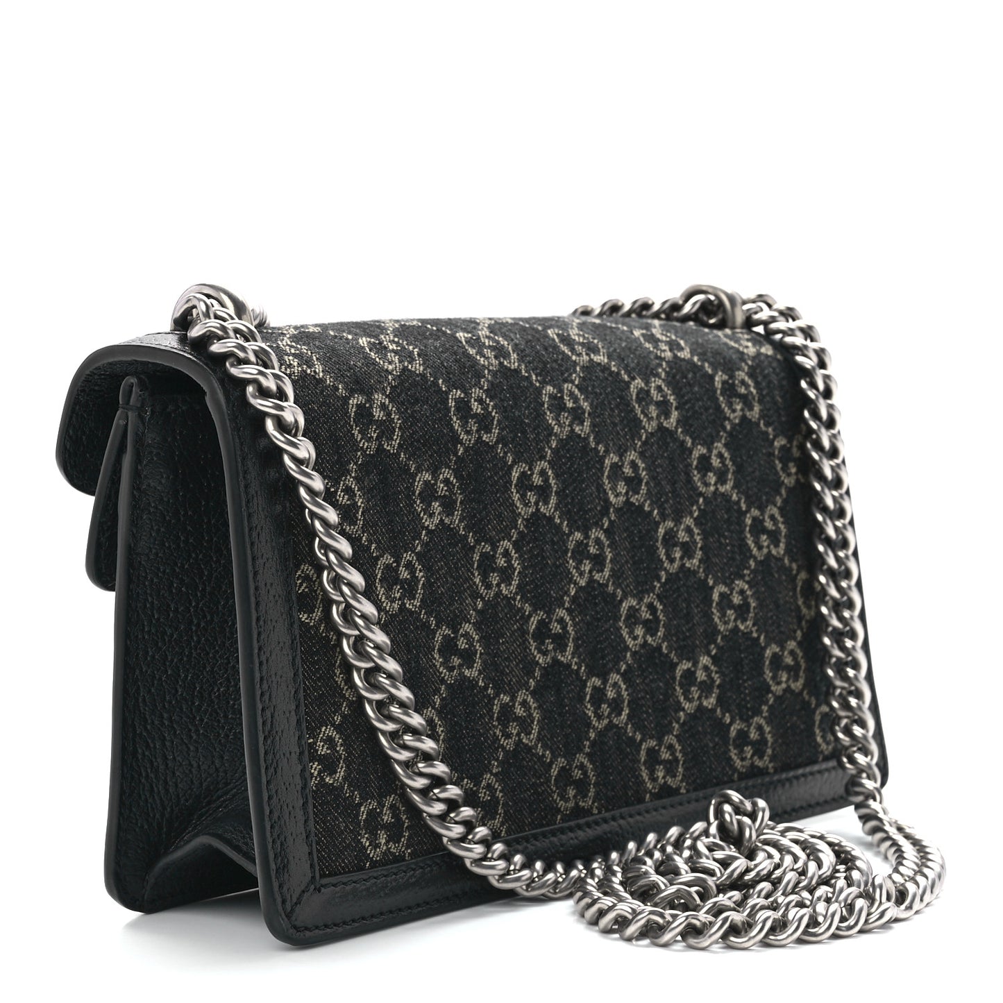 Jacquard Black Denim GG Monogram Textured Dollar Calfskin Small Dionysus Shoulder Bag Black Ivory