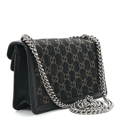 Gucci Jacquard Black Denim GG Monogram Textured Dollar Calfskin Small Dionysus Shoulder Bag Black Ivory 3 of 13