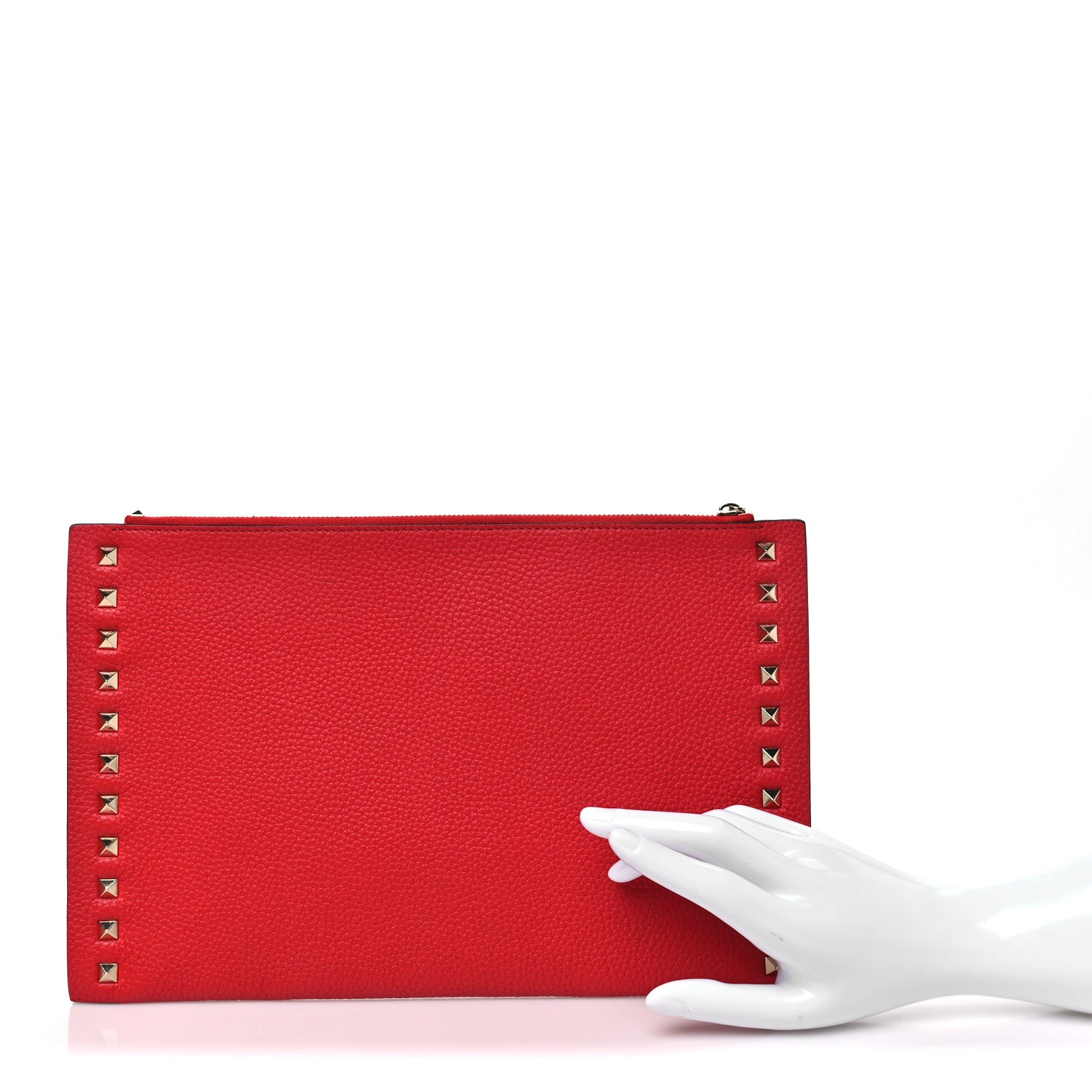 Valentino Garavani Pebbled Calfskin Large Rockstud Flat Zip Pouch Rouge Pur 2 of 7