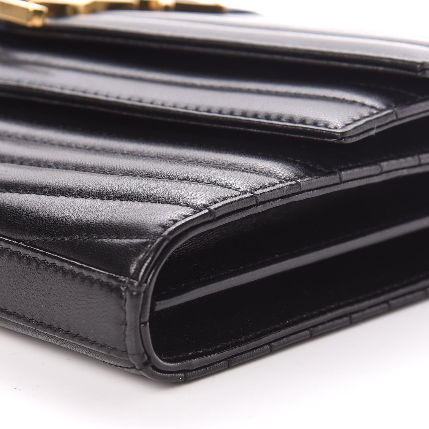 Lambskin Matelasse Chevron Monogram Sulpice Chain Wallet Black